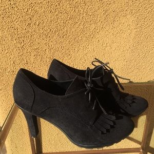 Black suede lace up heels